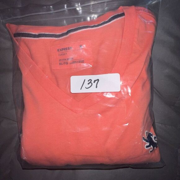 Bundle Of 2 Express Jersey Men's V Neck T-shirt Cotton Size XL Orange Blue Y2K - Picture 8 of 8